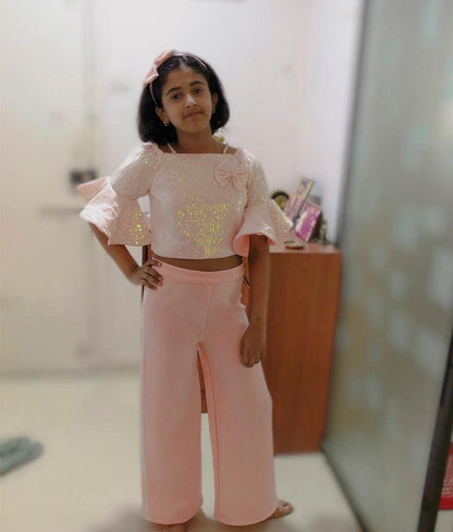 Fayon Kids Baby Pink Sequins Top with Pant for Girls