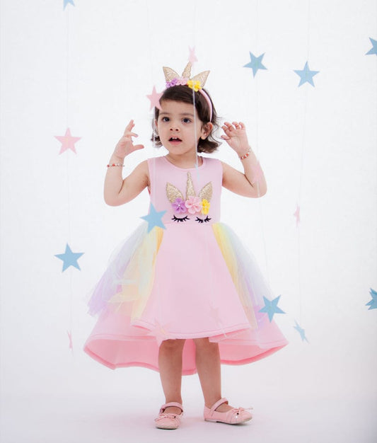 Fayon Kids Baby Pink Unicorn Dress for Girls