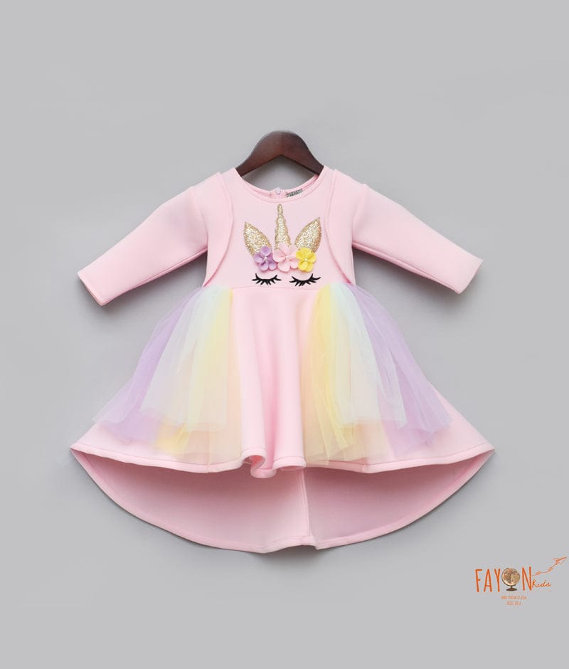 Fayon Kids Baby Pink Unicorn Dress with Jacket for Girls