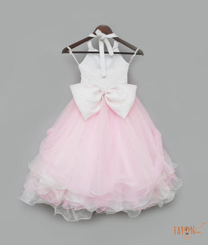 Fayon Kids Baby Pink White Organza Gown for Girls