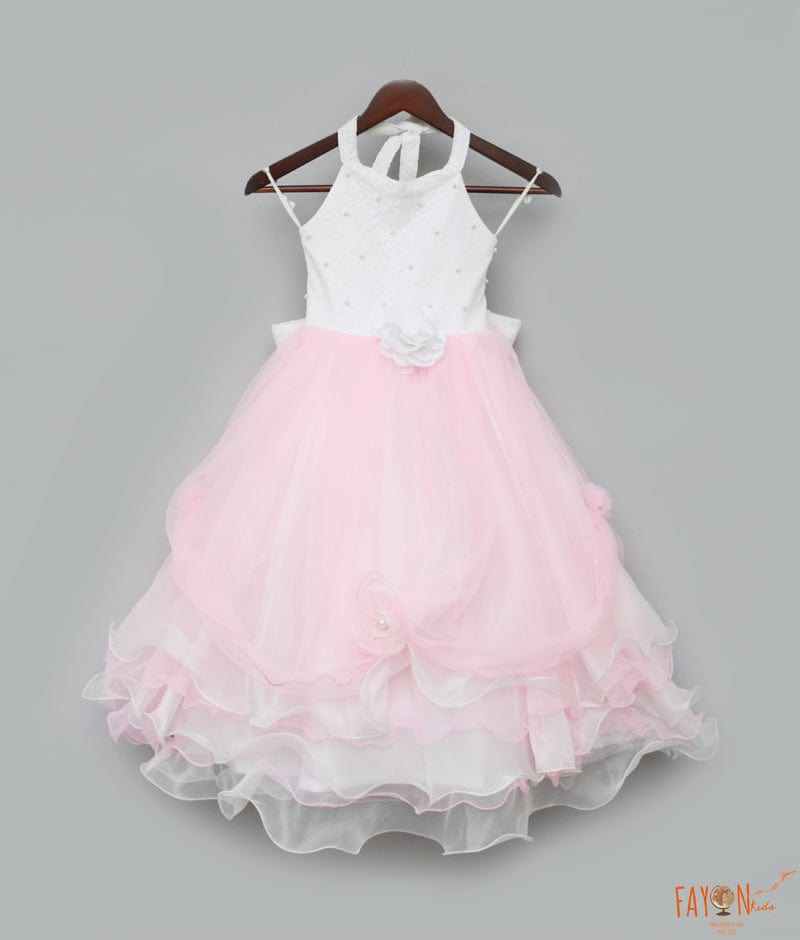 Buy Baby Pink White Organza Gown For Girls Online