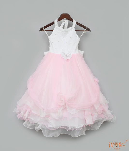 Fayon Kids Baby Pink White Organza Gown for Girls