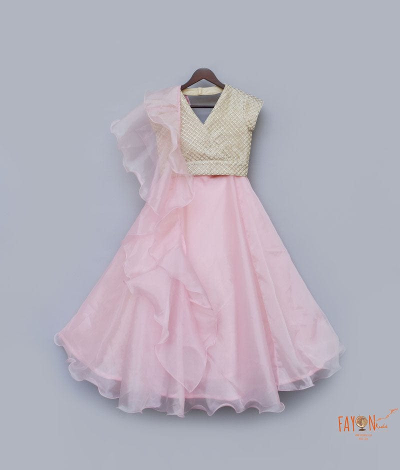 Beige Embroidery Pink Organza Lehenga with Choli Organza Dupatta for Girls