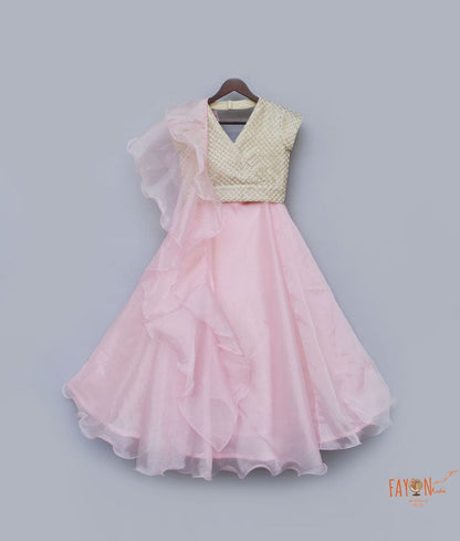 Beige Embroidery Pink Organza Lehenga with Choli Organza Dupatta for Girls