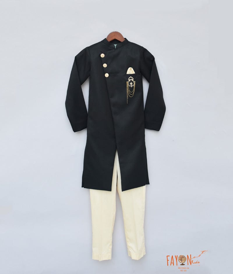 Fayon Kids Black Ajkan with Broach Pant for Boys