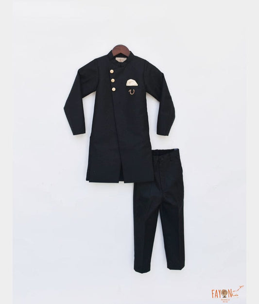 Fayon Kids Black Ajkan with Initial Pant for Boys
