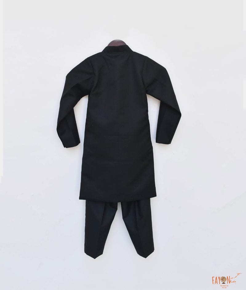 Fayon Kids Black Ajkan with Initial Pant for Boys