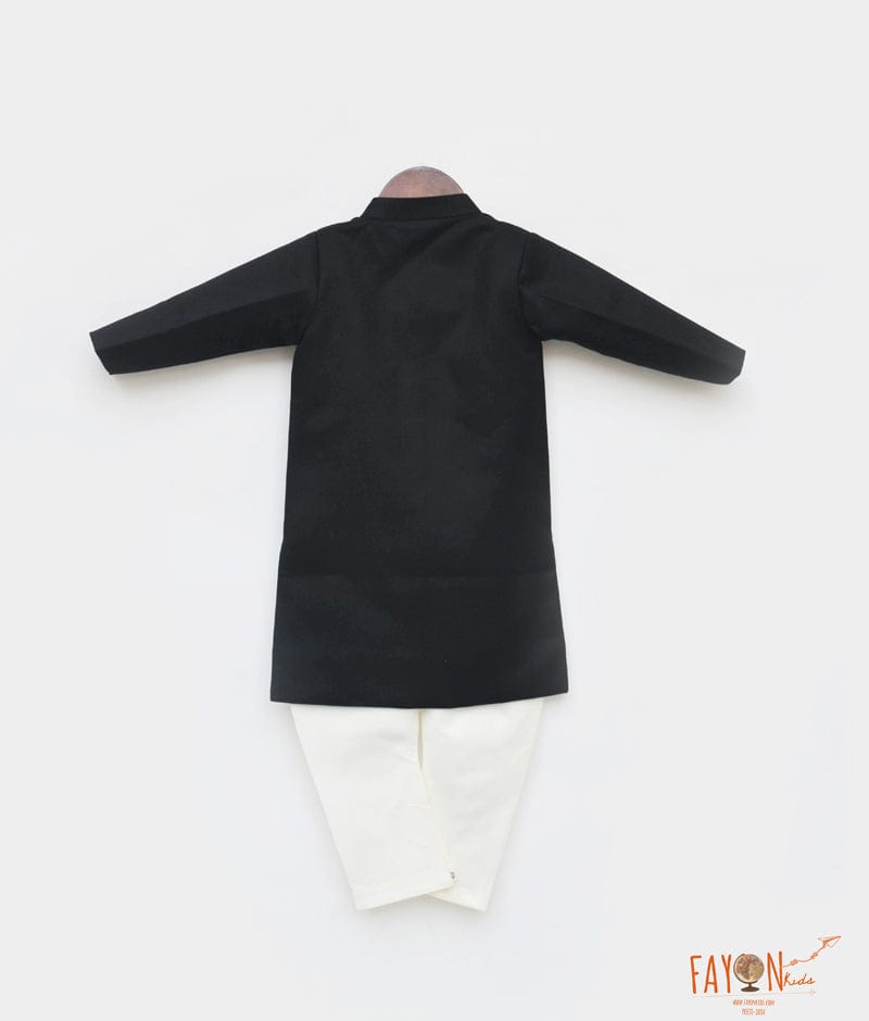 Fayon Kids Black Ajkan with Off White Chudidar for Boys