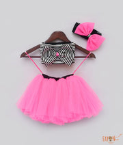 Black and White Hot Pink Net Tube Top with Tutu Skirt for Girls