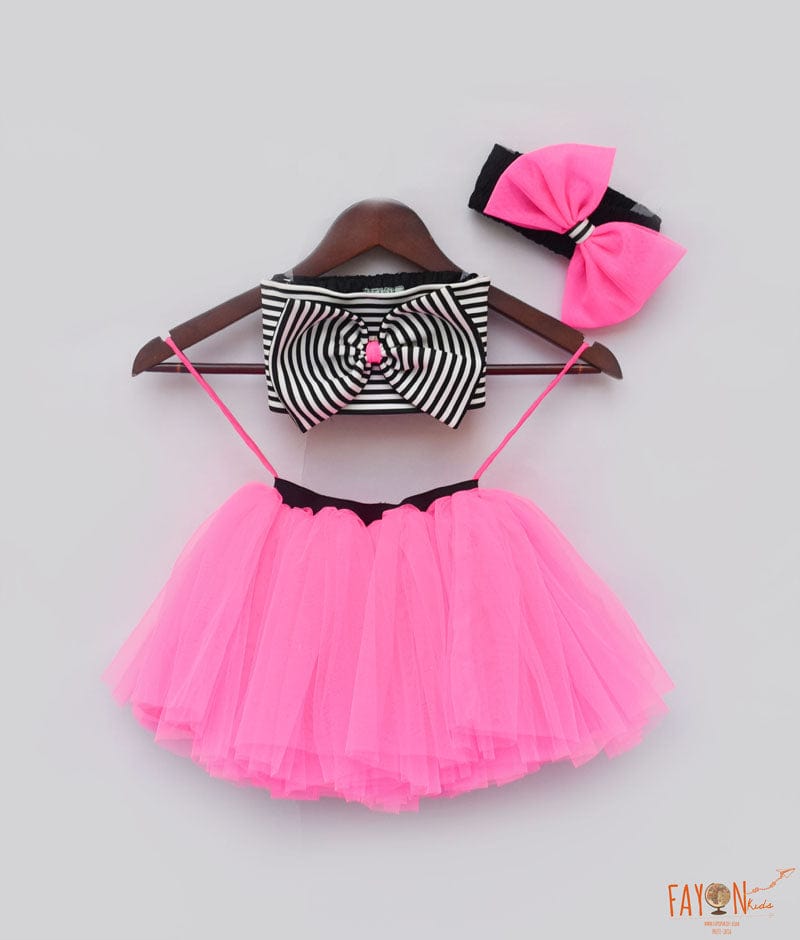 Black and White Hot Pink Net Tube Top with Tutu Skirt for Girls