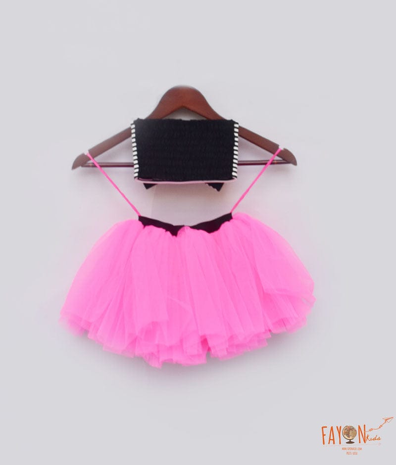 Black and White Hot Pink Net Tube Top with Tutu Skirt for Girls