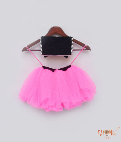 Fayon Kids Black and White Hot Pink Net Tube Top with Tutu Skirt for Girls