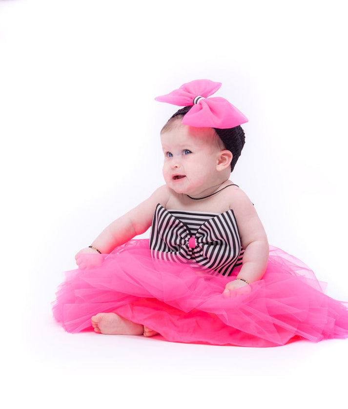 Black and White Hot Pink Net Tube Top with Tutu Skirt for Girls