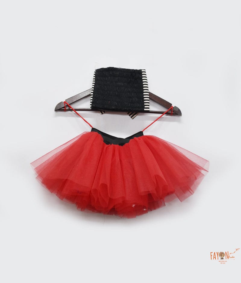 Fayon Kids Black and White Red Net Tube Top with Tutu Skirt for Girls