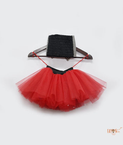 Fayon Kids Black and White Red Net Tube Top with Tutu Skirt for Girls