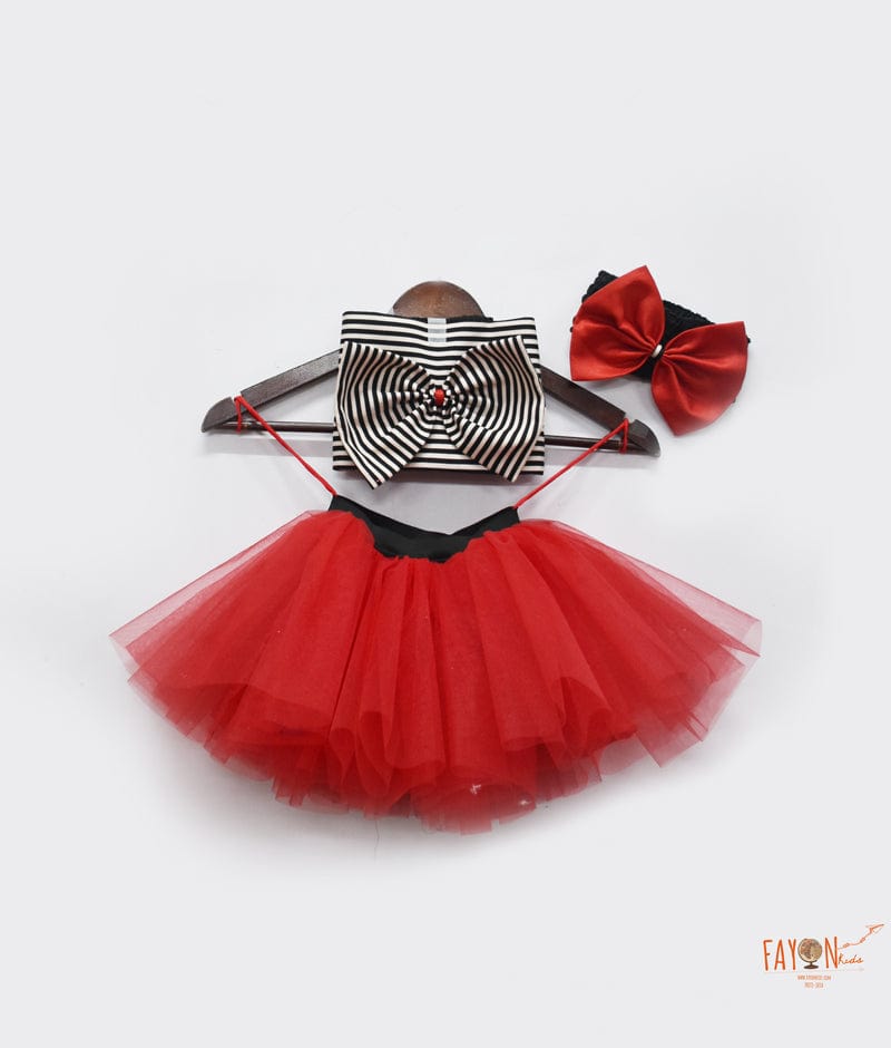 Black and White Red Net Tube Top with Tutu Skirt for Girls