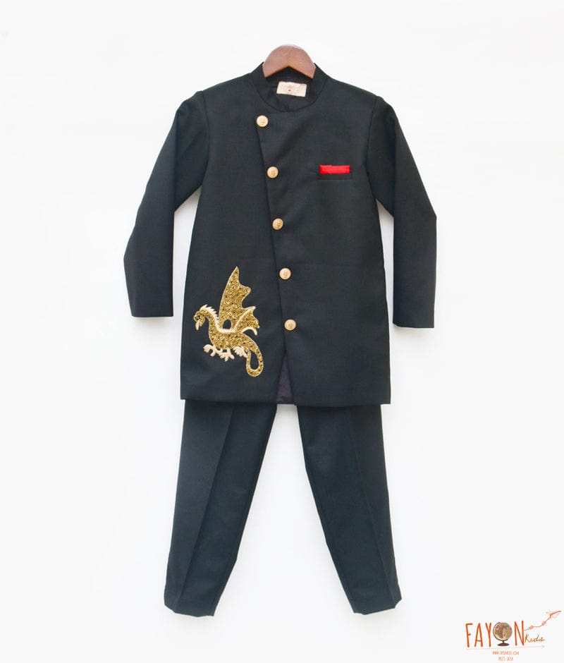 Fayon Kids Black Bandgala with Pant for Boys