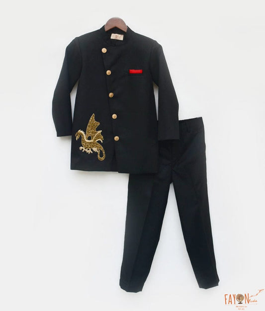 Fayon Kids Black Bandgala with Pant for Boys