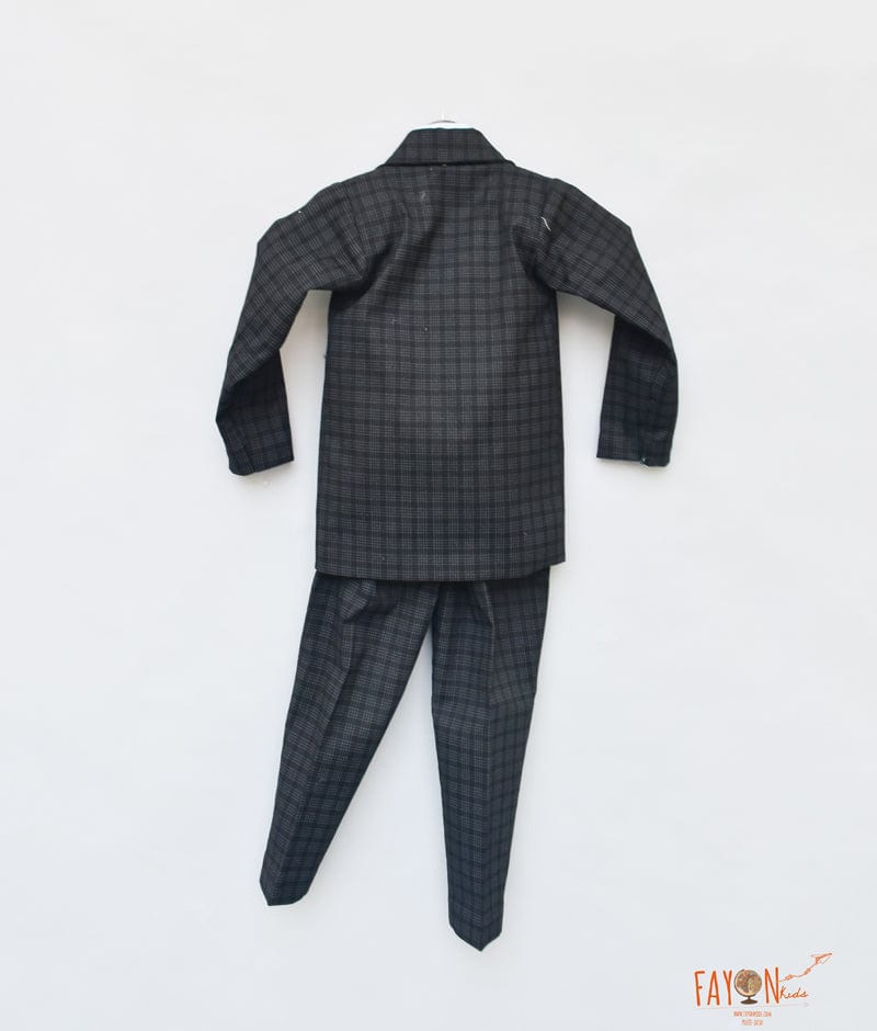 Fayon Kids Black Check Coat with Blue Shirt Pant for Boys