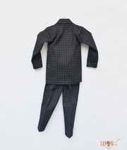 Black Check Coat with Blue Shirt Pant for Boys