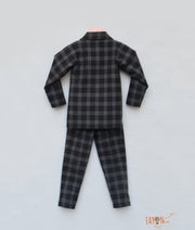 Black Check Coat with Peach Shirt Pant for Boys