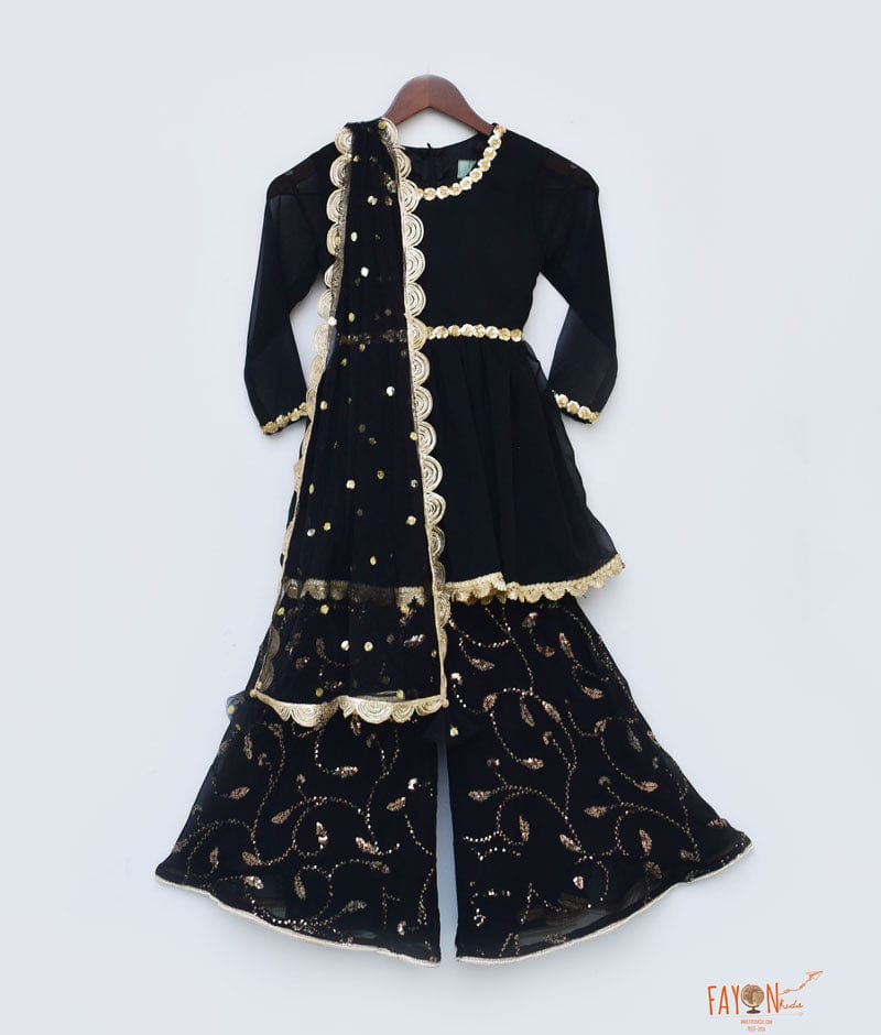 Festival collection wear cotton foil print work kids wear kurti Black   Ethnic Garment