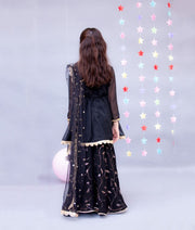 Black Georgette Black Sequins Sharara with Kurti Boti Net Dupatta for Girls