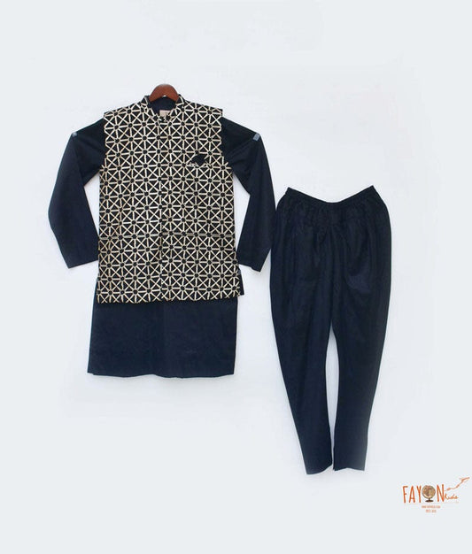 Black Gota Embroidery Jacket with Kurta Chudidar for Boys