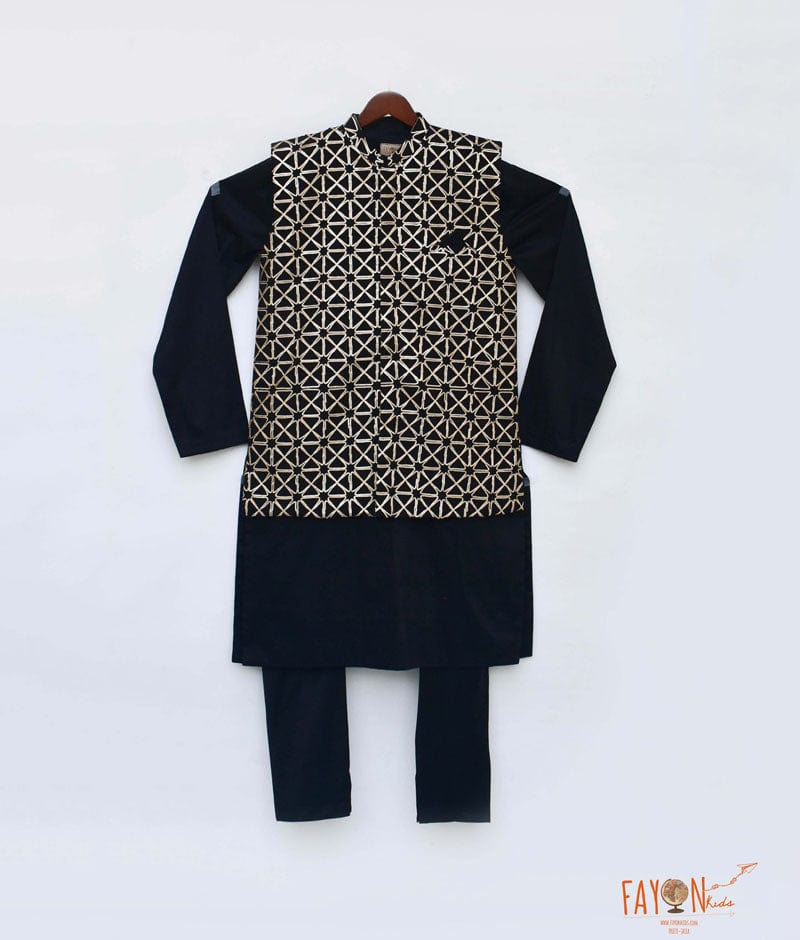 Black Gota Embroidery Jacket with Kurta Chudidar for Boys