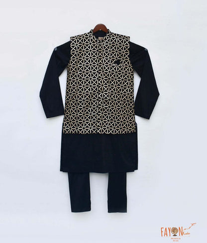 Black Gota Embroidery Jacket with Kurta Chudidar for Boys