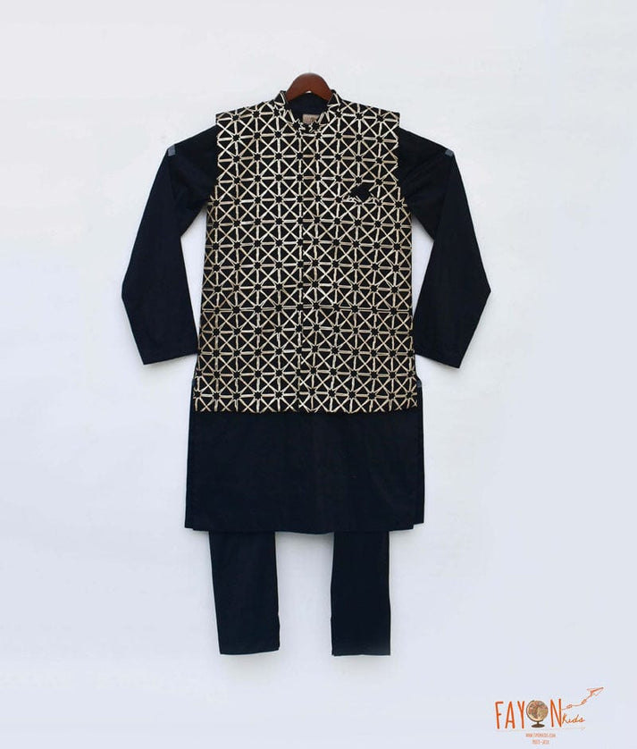 Black Gota Embroidery Jacket with Kurta Chudidar for Boys