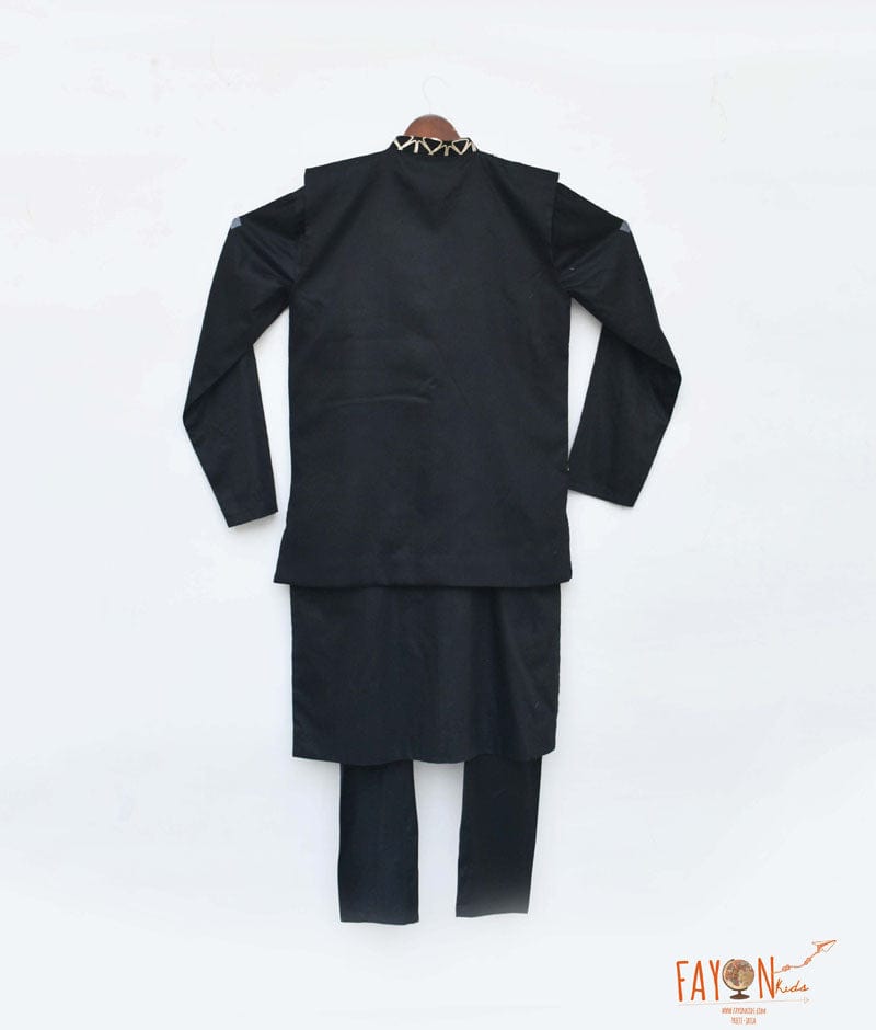 Fayon Kids Black Gota Embroidery Jacket with Kurta Chudidar for Boys