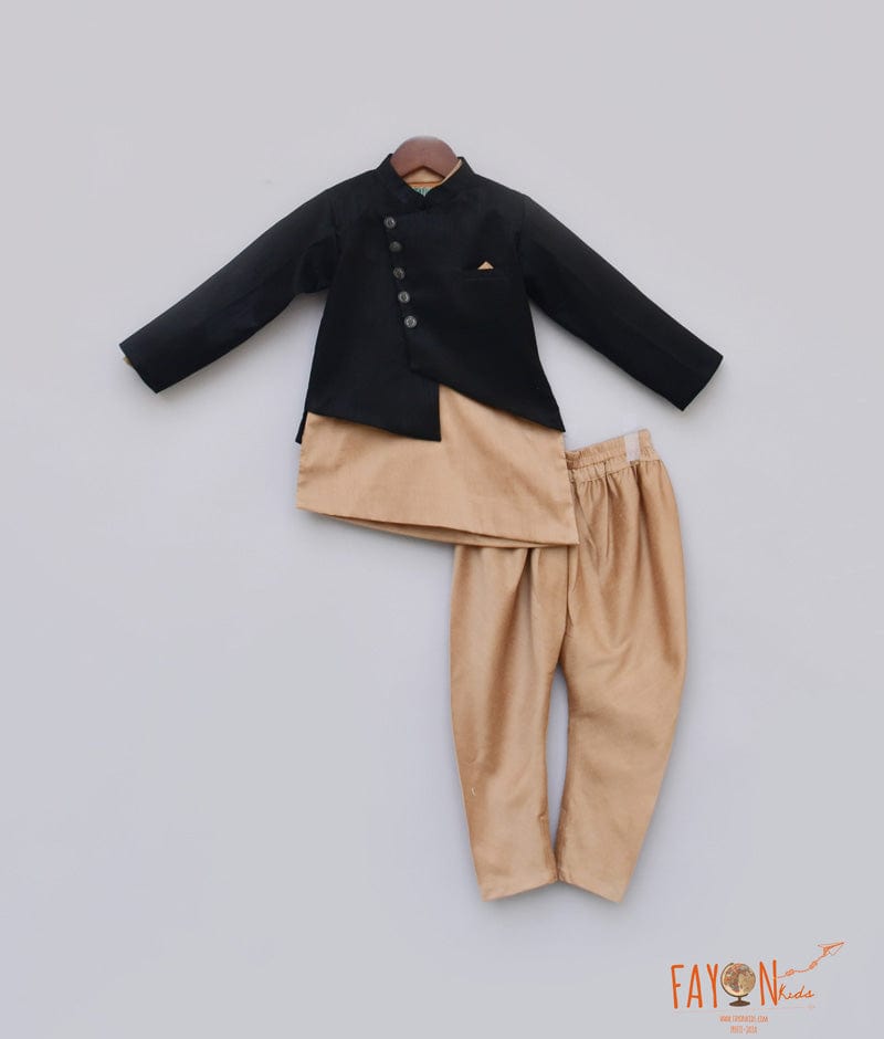 Fayon Kids Black Jacket with Brown Kurta Chudidar for Boys