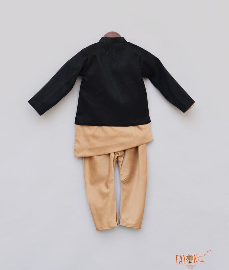 Black Jacket with Brown Kurta Chudidar for Boys