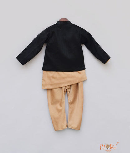 Black Jacket with Brown Kurta Chudidar for Boys