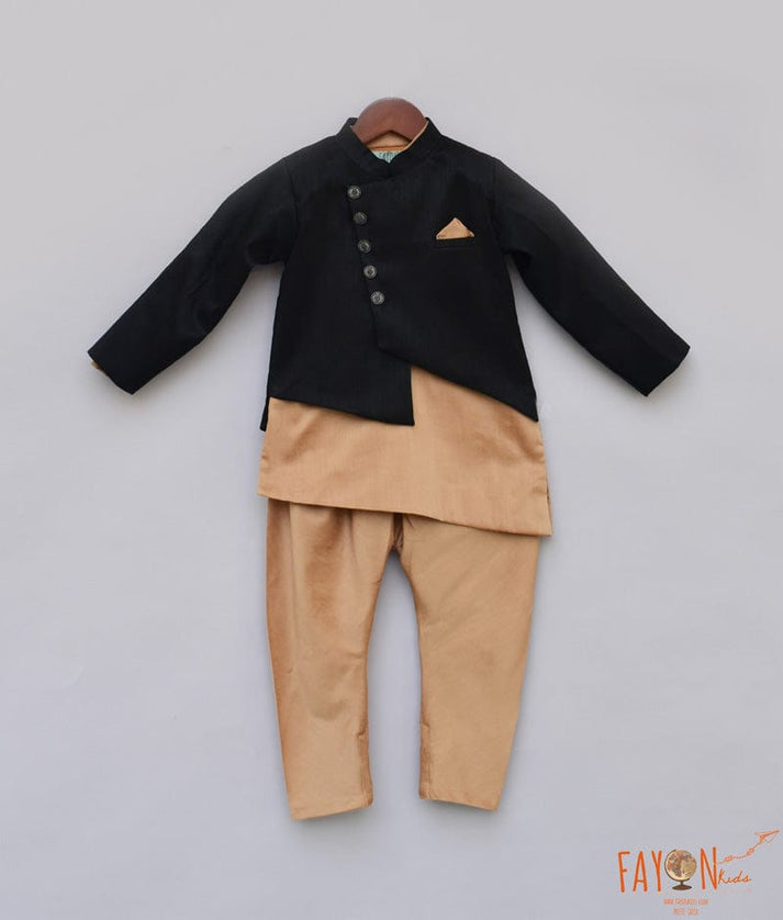 Black Jacket with Brown Kurta Chudidar for Boys