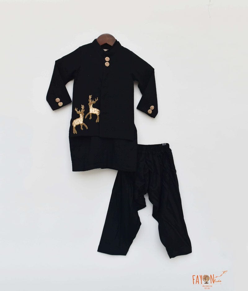 Fayon Kids Black Jacket with Kurta Salwar for Boys