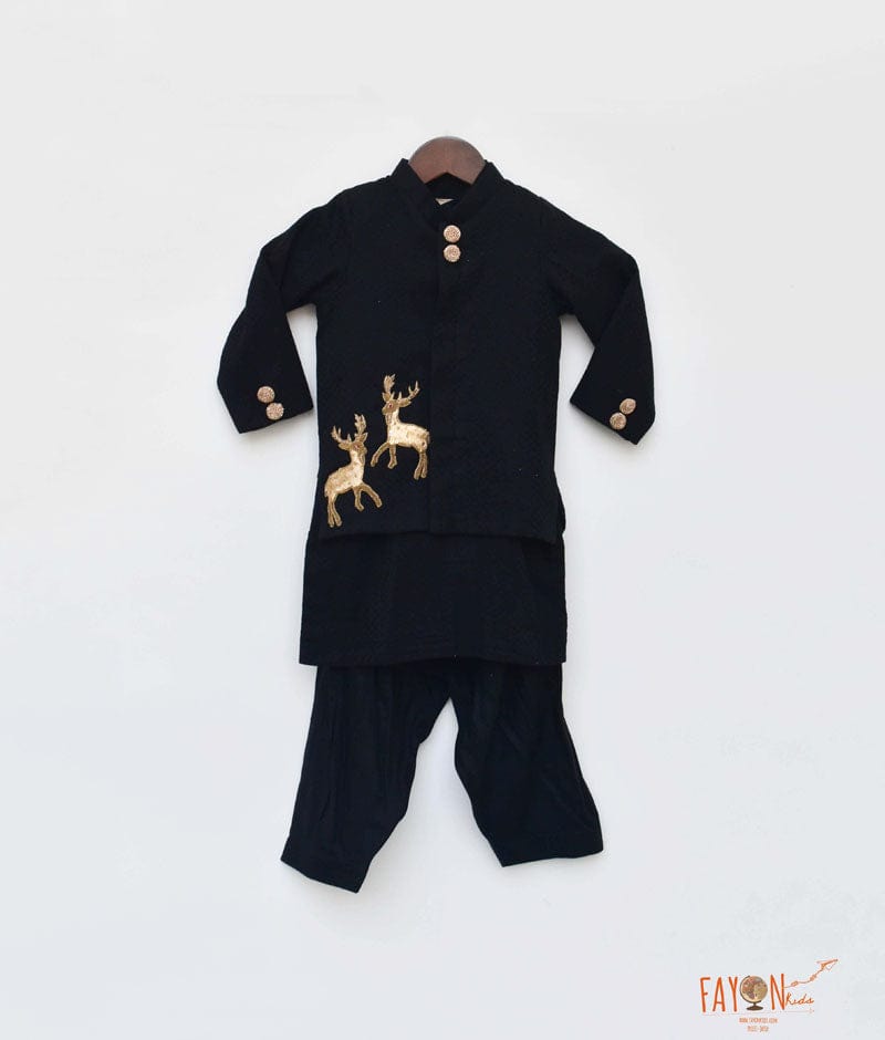 Fayon Kids Black Jacket with Kurta Salwar for Boys