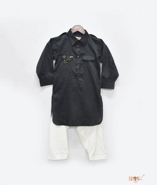 Black Kurta with Off White Salwar for Boys