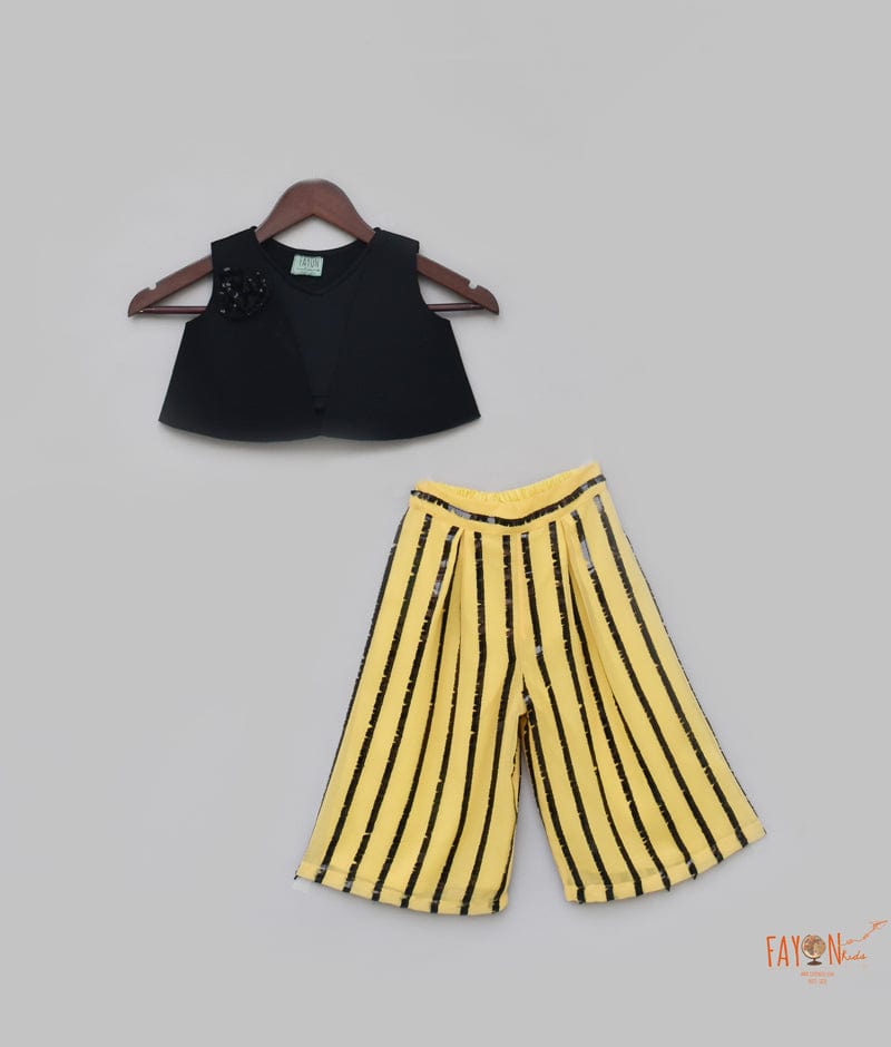 Fayon Kids Black Lycra with Top with Yellow Palazzo Pants for Girls