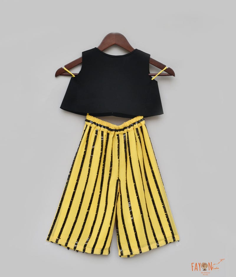 Fayon Kids Black Lycra with Top with Yellow Palazzo Pants for Girls