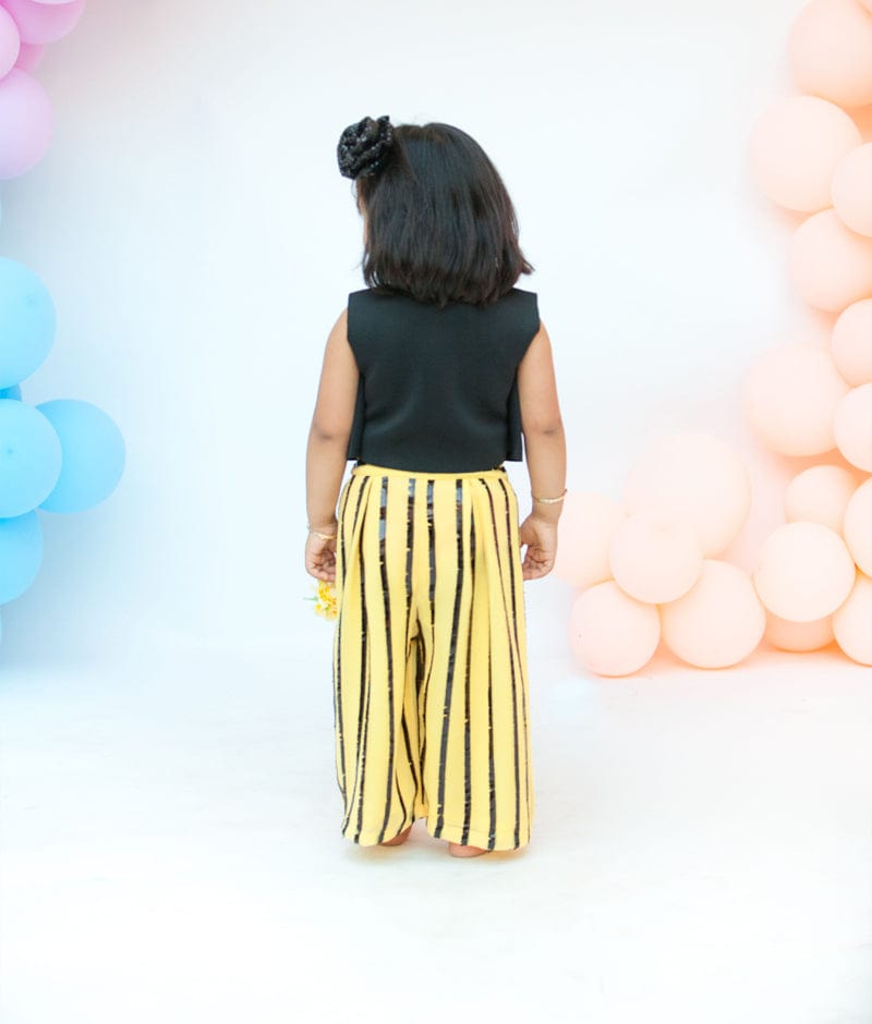 Fayon Kids Black Lycra with Top with Yellow Palazzo Pants for Girls