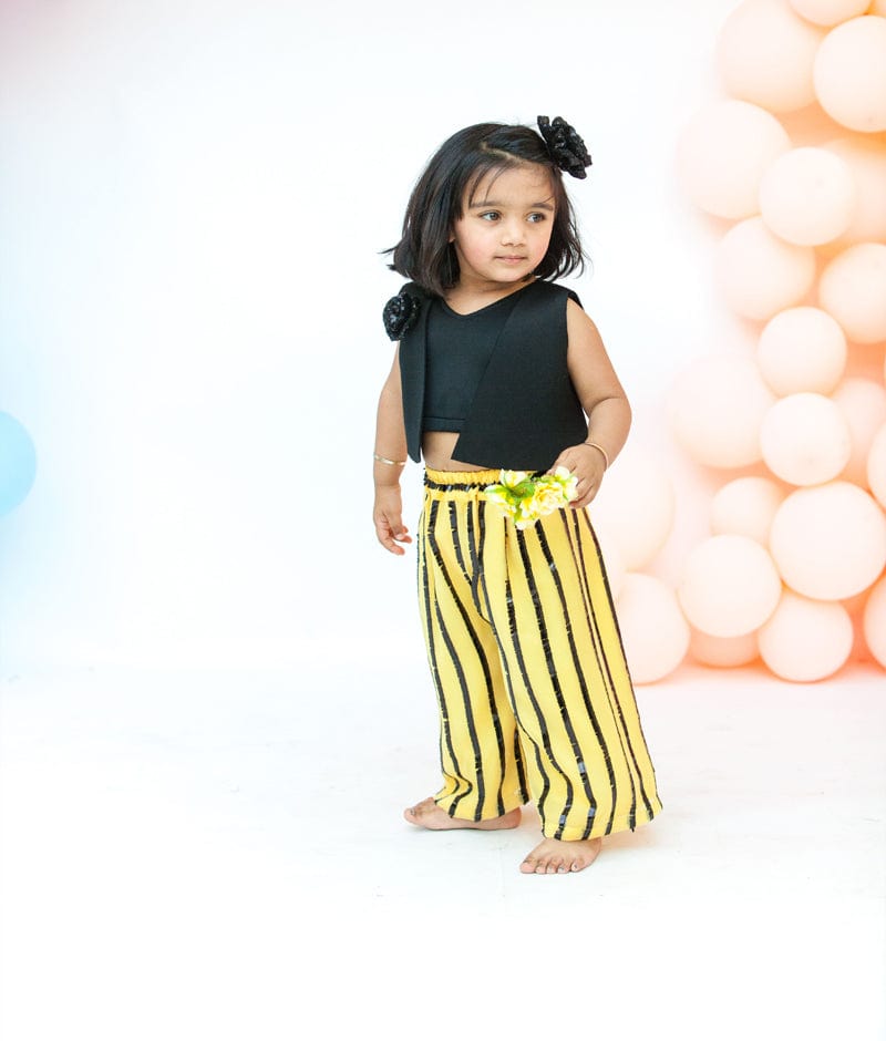 Buy Black Lycra Top with Yellow Palazzo Pants for Girls Online