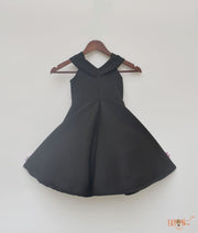 Black Neoprene Dress with 3D Flowers for Girls