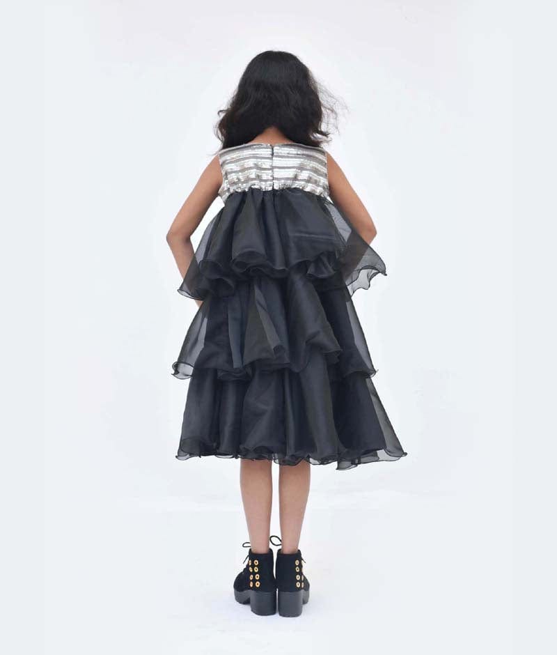 Fayon Kids Black Organza Frill Dress Dress for Girls