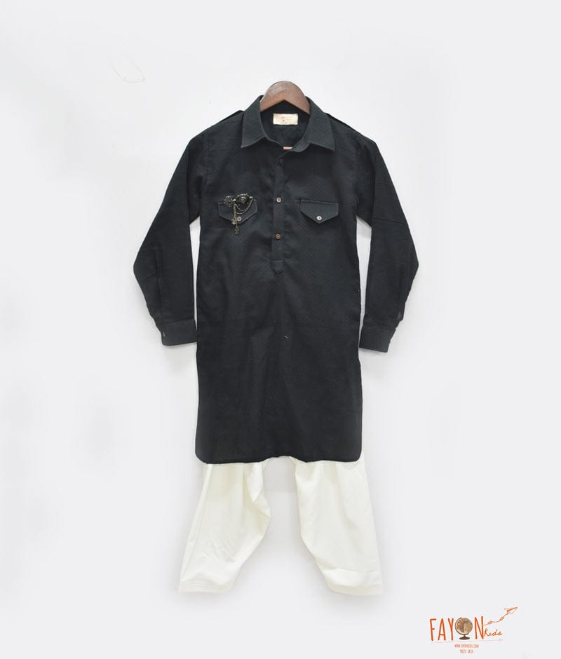 Black Pathani Kurta with Salwar for Boys
