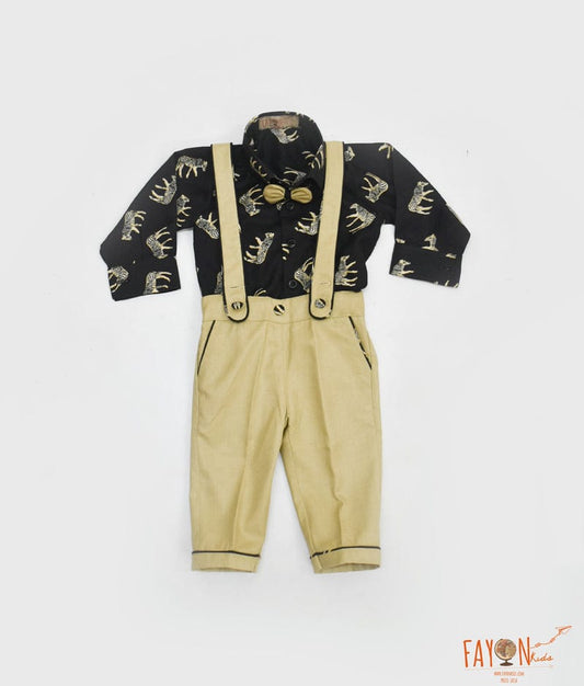 Fayon Kids Black Printed Shirt with Golden Pant for Boys