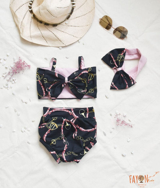 Black and Pink Printed Swim Wear for Girls