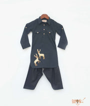 Black Self Kurta with Salwar for Boys