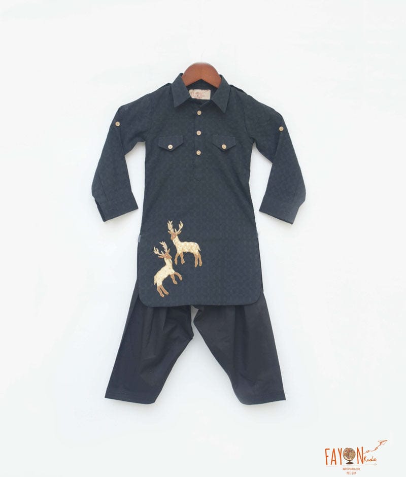 Black Self Kurta with Salwar for Boys